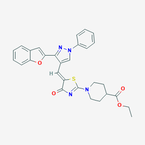 ethyl 1-(5-{[3-(1-benzofuran-2-yl)-1-phenyl-1H-pyrazol-4-yl]methylene}-4-oxo-4,5-dihydro-1,3-thiazol-2-yl)-4-piperidinecarboxylate