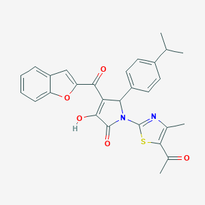 molecular formula C28H24N2O5S B384668 1-(5-acetyl-4-methyl-1,3-thiazol-2-yl)-4-(1-benzofuran-2-ylcarbonyl)-3-hydroxy-5-(4-isopropylphenyl)-1,5-dihydro-2H-pyrrol-2-one 