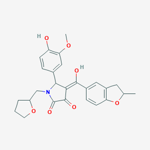 molecular formula C26H27NO7 B384672 3-hydroxy-5-(4-hydroxy-3-methoxyphenyl)-4-[(2-methyl-2,3-dihydro-1-benzofuran-5-yl)carbonyl]-1-(tetrahydro-2-furanylmethyl)-1,5-dihydro-2H-pyrrol-2-one 
