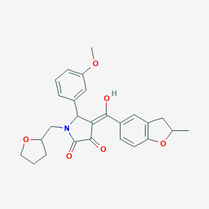 molecular formula C26H27NO6 B384678 (4E)-4-[hydroxy-(2-methyl-2,3-dihydro-1-benzofuran-5-yl)methylidene]-5-(3-methoxyphenyl)-1-(oxolan-2-ylmethyl)pyrrolidine-2,3-dione 