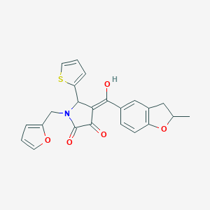 molecular formula C23H19NO5S B384680 (4E)-1-(furan-2-ylmethyl)-4-[hydroxy-(2-methyl-2,3-dihydro-1-benzofuran-5-yl)methylidene]-5-thiophen-2-ylpyrrolidine-2,3-dione 