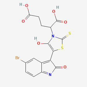 molecular formula C16H11BrN2O6S2 B3846810 2-[5-(5-bromo-2-oxo-1,2-dihydro-3H-indol-3-ylidene)-4-oxo-2-thioxo-1,3-thiazolidin-3-yl]pentanedioic acid 