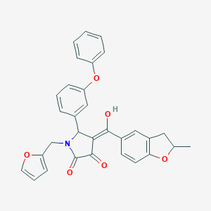 molecular formula C31H25NO6 B384682 1-(2-furylmethyl)-3-hydroxy-4-[(2-methyl-2,3-dihydro-1-benzofuran-5-yl)carbonyl]-5-(3-phenoxyphenyl)-1,5-dihydro-2H-pyrrol-2-one 