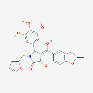molecular formula C28H27NO8 B384686 1-(2-furylmethyl)-3-hydroxy-4-[(2-methyl-2,3-dihydro-1-benzofuran-5-yl)carbonyl]-5-(3,4,5-trimethoxyphenyl)-1,5-dihydro-2H-pyrrol-2-one 