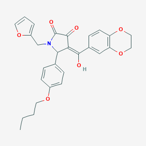 molecular formula C28H27NO7 B384688 5-(4-butoxyphenyl)-4-(2,3-dihydro-1,4-benzodioxin-6-ylcarbonyl)-1-(2-furylmethyl)-3-hydroxy-1,5-dihydro-2H-pyrrol-2-one 