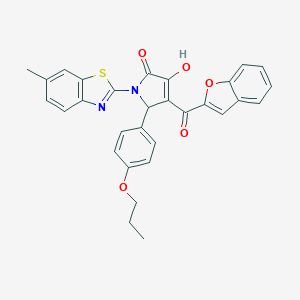 molecular formula C30H24N2O5S B384711 4-(1-benzofuran-2-ylcarbonyl)-3-hydroxy-1-(6-methyl-1,3-benzothiazol-2-yl)-5-(4-propoxyphenyl)-1,5-dihydro-2H-pyrrol-2-one 