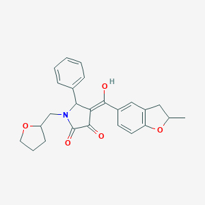 molecular formula C25H25NO5 B384712 3-hydroxy-4-[(2-methyl-2,3-dihydro-1-benzofuran-5-yl)carbonyl]-5-phenyl-1-(tetrahydro-2-furanylmethyl)-1,5-dihydro-2H-pyrrol-2-one 
