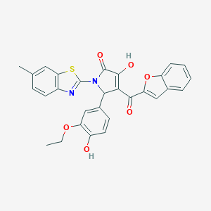 molecular formula C29H22N2O6S B384715 4-(1-benzofuran-2-ylcarbonyl)-5-(3-ethoxy-4-hydroxyphenyl)-3-hydroxy-1-(6-methyl-1,3-benzothiazol-2-yl)-1,5-dihydro-2H-pyrrol-2-one 