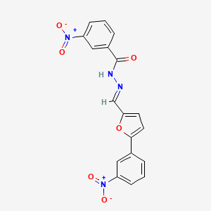 molecular formula C18H12N4O6 B3847189 3-nitro-N'-{[5-(3-nitrophenyl)-2-furyl]methylene}benzohydrazide 