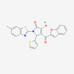 molecular formula C25H16N2O4S2 B384720 4-(1-benzofuran-2-ylcarbonyl)-3-hydroxy-1-(6-methyl-1,3-benzothiazol-2-yl)-5-(thiophen-2-yl)-1,5-dihydro-2H-pyrrol-2-one 