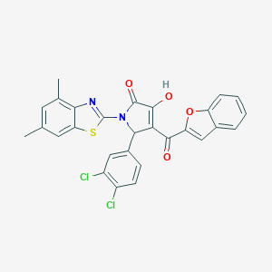 molecular formula C28H18Cl2N2O4S B384722 4-(1-benzofuran-2-ylcarbonyl)-5-(3,4-dichlorophenyl)-1-(4,6-dimethyl-1,3-benzothiazol-2-yl)-3-hydroxy-1,5-dihydro-2H-pyrrol-2-one 