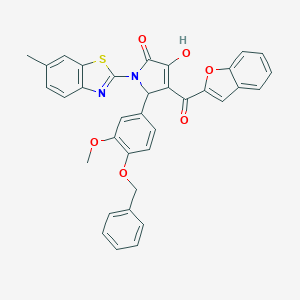 molecular formula C35H26N2O6S B384725 4-(1-benzofuran-2-ylcarbonyl)-5-[4-(benzyloxy)-3-methoxyphenyl]-3-hydroxy-1-(6-methyl-1,3-benzothiazol-2-yl)-1,5-dihydro-2H-pyrrol-2-one 