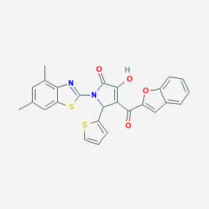 molecular formula C26H18N2O4S2 B384726 4-(1-benzofuran-2-ylcarbonyl)-1-(4,6-dimethyl-1,3-benzothiazol-2-yl)-3-hydroxy-5-(2-thienyl)-1,5-dihydro-2H-pyrrol-2-one 