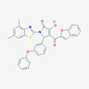 molecular formula C34H24N2O5S B384728 4-(1-benzofuran-2-ylcarbonyl)-1-(4,6-dimethyl-1,3-benzothiazol-2-yl)-3-hydroxy-5-(3-phenoxyphenyl)-1,5-dihydro-2H-pyrrol-2-one 
