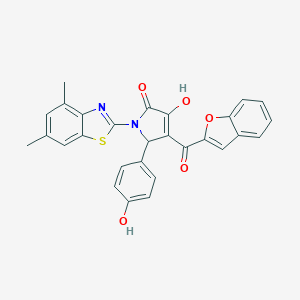 molecular formula C28H20N2O5S B384729 3-(1-benzofuran-2-carbonyl)-1-(4,6-dimethyl-1,3-benzothiazol-2-yl)-4-hydroxy-2-(4-hydroxyphenyl)-2H-pyrrol-5-one CAS No. 618872-71-2