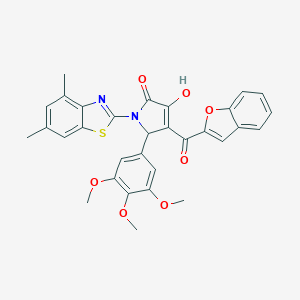 molecular formula C31H26N2O7S B384733 4-(1-benzofuran-2-ylcarbonyl)-1-(4,6-dimethyl-1,3-benzothiazol-2-yl)-3-hydroxy-5-(3,4,5-trimethoxyphenyl)-1,5-dihydro-2H-pyrrol-2-one 