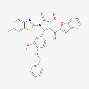 molecular formula C36H28N2O6S B384735 4-(1-benzofuran-2-ylcarbonyl)-5-[4-(benzyloxy)-3-methoxyphenyl]-1-(4,6-dimethyl-1,3-benzothiazol-2-yl)-3-hydroxy-1,5-dihydro-2H-pyrrol-2-one 