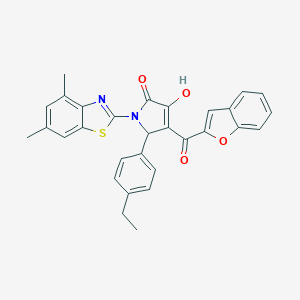molecular formula C30H24N2O4S B384738 4-(1-benzofuran-2-ylcarbonyl)-1-(4,6-dimethyl-1,3-benzothiazol-2-yl)-5-(4-ethylphenyl)-3-hydroxy-1,5-dihydro-2H-pyrrol-2-one 