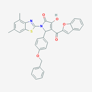 molecular formula C35H26N2O5S B384743 4-(1-benzofuran-2-ylcarbonyl)-5-[4-(benzyloxy)phenyl]-1-(4,6-dimethyl-1,3-benzothiazol-2-yl)-3-hydroxy-1,5-dihydro-2H-pyrrol-2-one 