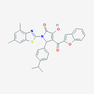 molecular formula C31H26N2O4S B384744 4-(1-benzofuran-2-ylcarbonyl)-1-(4,6-dimethyl-1,3-benzothiazol-2-yl)-3-hydroxy-5-(4-isopropylphenyl)-1,5-dihydro-2H-pyrrol-2-one 
