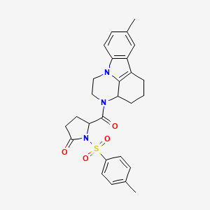 molecular formula C27H29N3O4S B3847476 5-[(8-methyl-1,2,3a,4,5,6-hexahydro-3H-pyrazino[3,2,1-jk]carbazol-3-yl)carbonyl]-1-[(4-methylphenyl)sulfonyl]-2-pyrrolidinone 