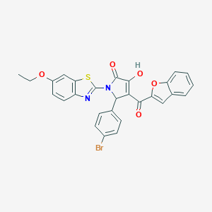 molecular formula C28H19BrN2O5S B384748 4-(1-benzofuran-2-ylcarbonyl)-5-(4-bromophenyl)-1-(6-ethoxy-1,3-benzothiazol-2-yl)-3-hydroxy-1,5-dihydro-2H-pyrrol-2-one 