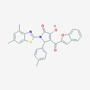 molecular formula C29H22N2O4S B384750 4-(1-benzofuran-2-ylcarbonyl)-1-(4,6-dimethyl-1,3-benzothiazol-2-yl)-3-hydroxy-5-(4-methylphenyl)-1,5-dihydro-2H-pyrrol-2-one 