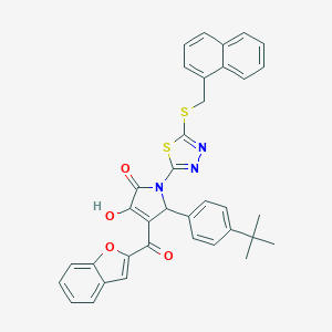 molecular formula C36H29N3O4S2 B384755 4-(1-benzofuran-2-ylcarbonyl)-5-(4-tert-butylphenyl)-3-hydroxy-1-{5-[(1-naphthylmethyl)sulfanyl]-1,3,4-thiadiazol-2-yl}-1,5-dihydro-2H-pyrrol-2-one 