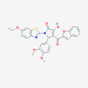 molecular formula C30H24N2O7S B384757 4-(1-benzofuran-2-ylcarbonyl)-5-(3,4-dimethoxyphenyl)-1-(6-ethoxy-1,3-benzothiazol-2-yl)-3-hydroxy-1,5-dihydro-2H-pyrrol-2-one 