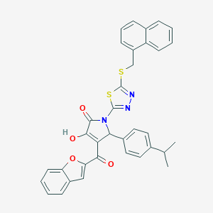 molecular formula C35H27N3O4S2 B384761 4-(1-benzofuran-2-ylcarbonyl)-3-hydroxy-5-(4-isopropylphenyl)-1-{5-[(1-naphthylmethyl)sulfanyl]-1,3,4-thiadiazol-2-yl}-1,5-dihydro-2H-pyrrol-2-one 