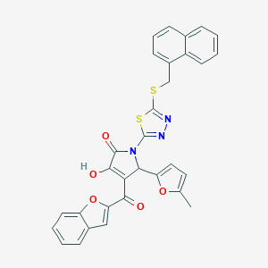 molecular formula C31H21N3O5S2 B384762 4-(1-benzofuran-2-ylcarbonyl)-3-hydroxy-5-(5-methyl-2-furyl)-1-{5-[(1-naphthylmethyl)sulfanyl]-1,3,4-thiadiazol-2-yl}-1,5-dihydro-2H-pyrrol-2-one 