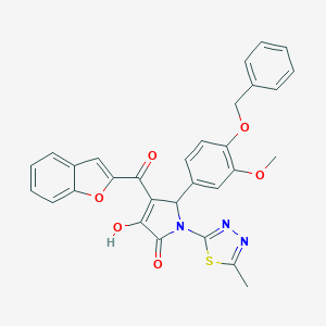 molecular formula C30H23N3O6S B384766 4-(1-benzofuran-2-ylcarbonyl)-5-[4-(benzyloxy)-3-methoxyphenyl]-3-hydroxy-1-(5-methyl-1,3,4-thiadiazol-2-yl)-1,5-dihydro-2H-pyrrol-2-one 