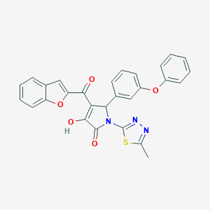 molecular formula C28H19N3O5S B384784 4-(1-benzofuran-2-ylcarbonyl)-3-hydroxy-1-(5-methyl-1,3,4-thiadiazol-2-yl)-5-(3-phenoxyphenyl)-1,5-dihydro-2H-pyrrol-2-one 