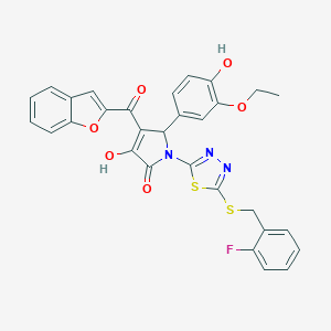 molecular formula C30H22FN3O6S2 B384786 4-(1-benzofuran-2-ylcarbonyl)-5-(3-ethoxy-4-hydroxyphenyl)-1-{5-[(2-fluorobenzyl)sulfanyl]-1,3,4-thiadiazol-2-yl}-3-hydroxy-1,5-dihydro-2H-pyrrol-2-one 