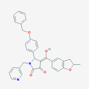 molecular formula C33H28N2O5 B384796 5-[4-(benzyloxy)phenyl]-3-hydroxy-4-[(2-methyl-2,3-dihydro-1-benzofuran-5-yl)carbonyl]-1-(3-pyridinylmethyl)-1,5-dihydro-2H-pyrrol-2-one 