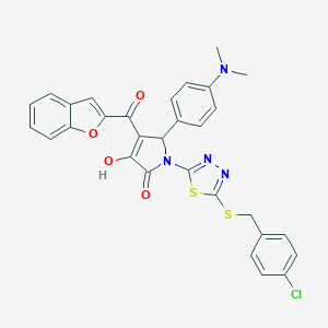molecular formula C30H23ClN4O4S2 B384807 4-(1-benzofuran-2-ylcarbonyl)-1-{5-[(4-chlorobenzyl)sulfanyl]-1,3,4-thiadiazol-2-yl}-5-[4-(dimethylamino)phenyl]-3-hydroxy-1,5-dihydro-2H-pyrrol-2-one 