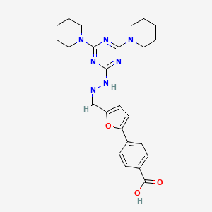 molecular formula C25H29N7O3 B3848082 4-{5-[2-(4,6-di-1-piperidinyl-1,3,5-triazin-2-yl)carbonohydrazonoyl]-2-furyl}benzoic acid 