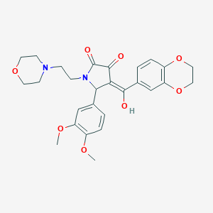 molecular formula C27H30N2O8 B384818 4-(2,3-dihydro-1,4-benzodioxin-6-ylcarbonyl)-5-(3,4-dimethoxyphenyl)-3-hydroxy-1-[2-(4-morpholinyl)ethyl]-1,5-dihydro-2H-pyrrol-2-one 