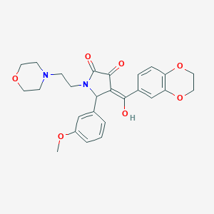 molecular formula C26H28N2O7 B384825 4-(2,3-dihydro-1,4-benzodioxin-6-ylcarbonyl)-3-hydroxy-5-(3-methoxyphenyl)-1-[2-(4-morpholinyl)ethyl]-1,5-dihydro-2H-pyrrol-2-one 