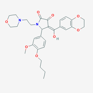 molecular formula C30H36N2O8 B384827 5-(4-butoxy-3-methoxyphenyl)-4-(2,3-dihydro-1,4-benzodioxin-6-ylcarbonyl)-3-hydroxy-1-[2-(4-morpholinyl)ethyl]-1,5-dihydro-2H-pyrrol-2-one 