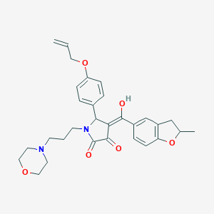 molecular formula C30H34N2O6 B384832 (4E)-4-[hydroxy-(2-methyl-2,3-dihydro-1-benzofuran-5-yl)methylidene]-1-(3-morpholin-4-ylpropyl)-5-(4-prop-2-enoxyphenyl)pyrrolidine-2,3-dione 