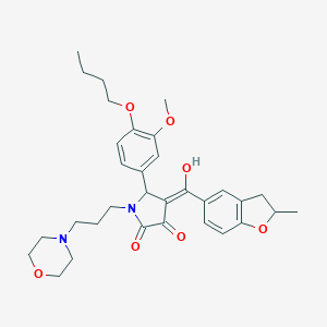 molecular formula C32H40N2O7 B384835 (4E)-5-(4-butoxy-3-methoxyphenyl)-4-[hydroxy-(2-methyl-2,3-dihydro-1-benzofuran-5-yl)methylidene]-1-(3-morpholin-4-ylpropyl)pyrrolidine-2,3-dione 