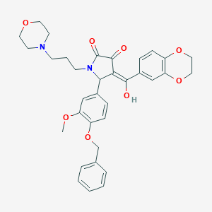 molecular formula C34H36N2O8 B384840 5-[4-(benzyloxy)-3-methoxyphenyl]-4-(2,3-dihydro-1,4-benzodioxin-6-ylcarbonyl)-3-hydroxy-1-[3-(4-morpholinyl)propyl]-1,5-dihydro-2H-pyrrol-2-one 