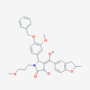 molecular formula C32H33NO7 B384847 5-[4-(benzyloxy)-3-methoxyphenyl]-3-hydroxy-1-(3-methoxypropyl)-4-[(2-methyl-2,3-dihydro-1-benzofuran-5-yl)carbonyl]-1,5-dihydro-2H-pyrrol-2-one 
