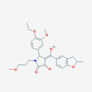 molecular formula C27H31NO7 B384850 5-(4-ethoxy-3-methoxyphenyl)-3-hydroxy-1-(3-methoxypropyl)-4-[(2-methyl-2,3-dihydro-1-benzofuran-5-yl)carbonyl]-1,5-dihydro-2H-pyrrol-2-one 