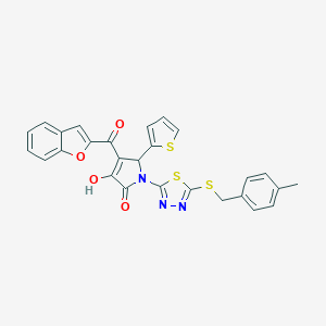 molecular formula C27H19N3O4S3 B384864 4-(1-benzofuran-2-ylcarbonyl)-3-hydroxy-1-{5-[(4-methylbenzyl)sulfanyl]-1,3,4-thiadiazol-2-yl}-5-(2-thienyl)-1,5-dihydro-2H-pyrrol-2-one 