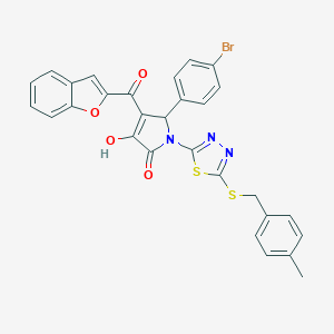 molecular formula C29H20BrN3O4S2 B384865 4-(1-benzofuran-2-ylcarbonyl)-5-(4-bromophenyl)-3-hydroxy-1-{5-[(4-methylbenzyl)sulfanyl]-1,3,4-thiadiazol-2-yl}-1,5-dihydro-2H-pyrrol-2-one 