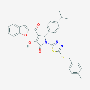 molecular formula C32H27N3O4S2 B384870 4-(1-benzofuran-2-ylcarbonyl)-3-hydroxy-5-(4-isopropylphenyl)-1-{5-[(4-methylbenzyl)sulfanyl]-1,3,4-thiadiazol-2-yl}-1,5-dihydro-2H-pyrrol-2-one 
