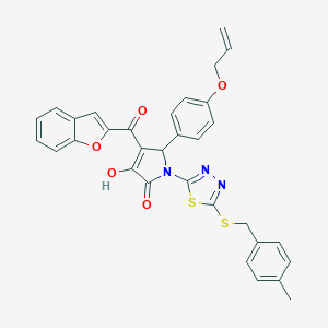 molecular formula C32H25N3O5S2 B384872 5-[4-(allyloxy)phenyl]-4-(1-benzofuran-2-ylcarbonyl)-3-hydroxy-1-{5-[(4-methylbenzyl)sulfanyl]-1,3,4-thiadiazol-2-yl}-1,5-dihydro-2H-pyrrol-2-one 