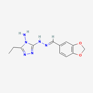 molecular formula C12H14N6O2 B3848736 1,3-benzodioxole-5-carbaldehyde (4-amino-5-ethyl-4H-1,2,4-triazol-3-yl)hydrazone 